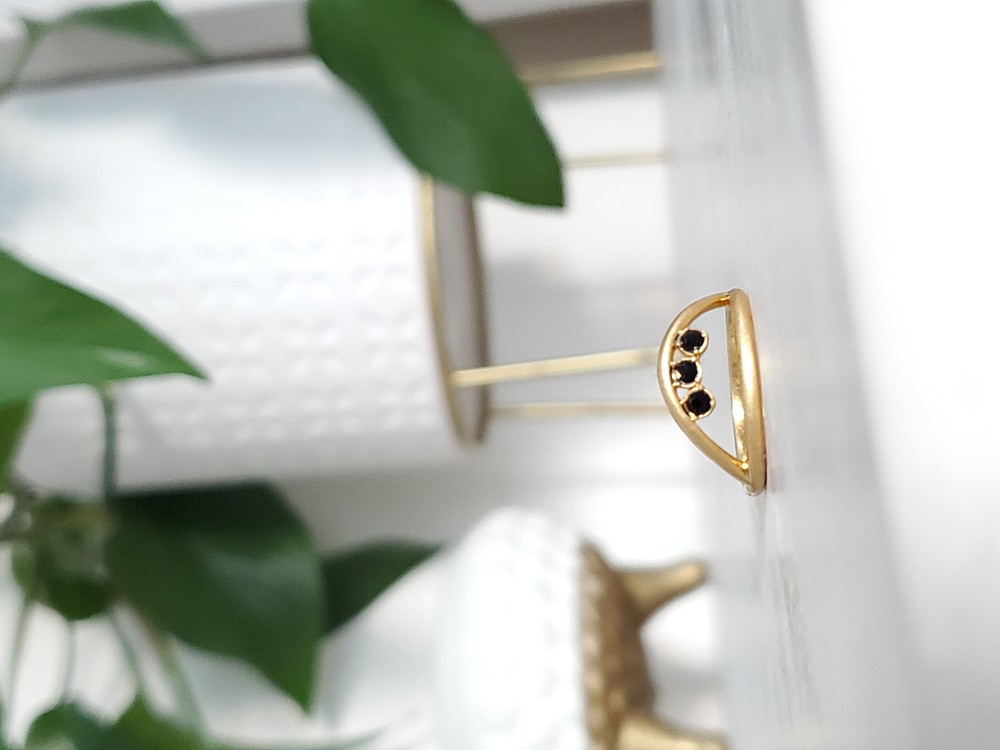 Madewell 3 Black Rhinestone Bronze Ring Size 7